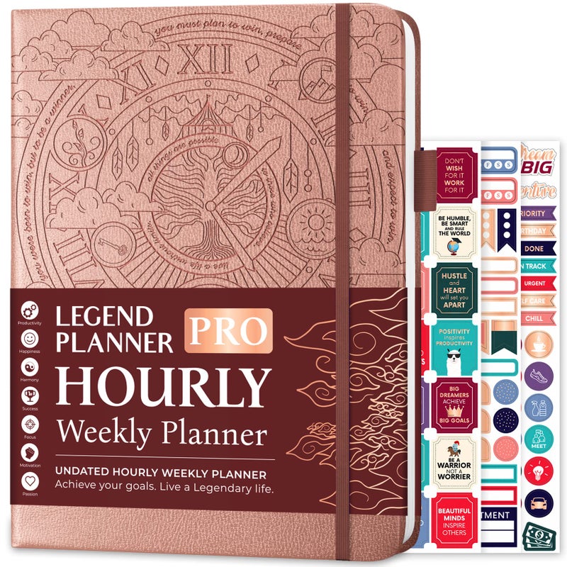Legend Planner PRO Hourly Schedule - Weekly & Daily Organizer with Time Slots. Appointment Book Journal for Work & Personal, A4 (Rose Gold) - Image 1